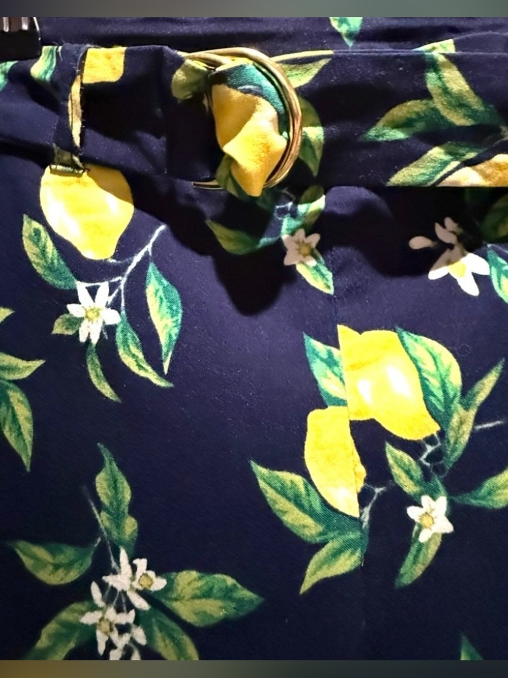 Attyre Navy Bermuda Shorts sz 6,Lemons & Leaf Print Country Artsy Cottage Fruit - Picture 2 of 8